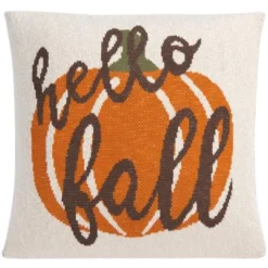 Hello Fall Pillow - Natural/Brown/Bright Orange - 20"x20'' - Safavieh