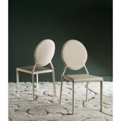 Warner Round Back Leather Side Chair (Set Of 2) - Butter Cream - Safavieh