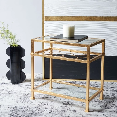 Hanzel Gold Leaf Glass Side Table - Gold - Safavieh - Image 2