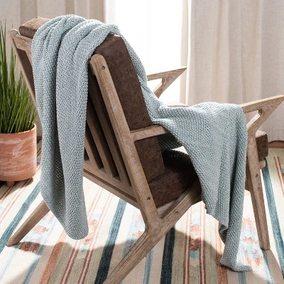 Liliana Knit Throw Blanket - Dull Blue/Natural - 50" X 60" - Safavieh - Image 3