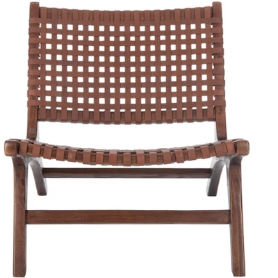 Luna Leather Woven Accent Chair - Safavieh - Image 2
