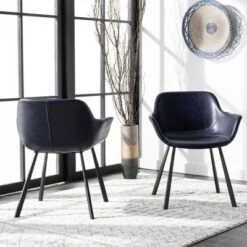 Arlo Mid Century Dining Chair (Set Of 2) - Midnight Blue/Black - Safavieh