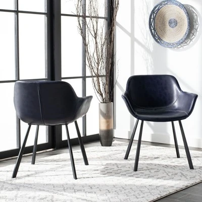 Arlo Mid Century Dining Chair (Set Of 2) - Midnight Blue/Black - Safavieh