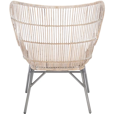 Lenu Rattan Accent Chair W/ Cushion - Grey White Wash/White/ Black - Safavieh - Image 4