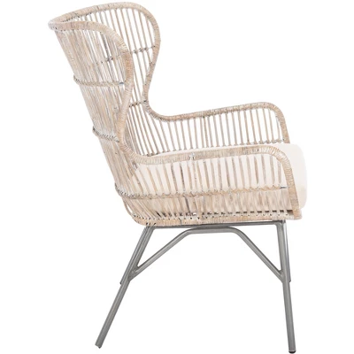 Lenu Rattan Accent Chair W/ Cushion - Grey White Wash/White/ Black - Safavieh - Image 3