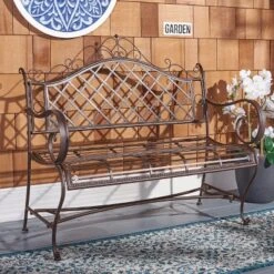 Abner Wrought Iron 45.75 Inch W Outdoor Garden Bench - Safavieh
