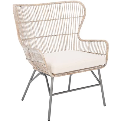 Lenu Rattan Accent Chair W/ Cushion - Grey White Wash/White/ Black - Safavieh - Image 2