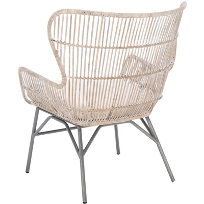 Lenu Rattan Accent Chair W/ Cushion - Grey White Wash/White/ Black - Safavieh - Image 5