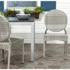 Valdez Indoor Outdoor French Bistro Stacking Side Chair (Set Of 2) - Grey - Safavieh