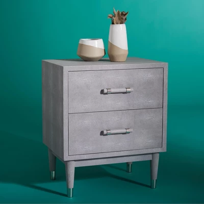 Jodie Faux Shagreen Nightstand - Grey/Silver - Safavieh - Image 2