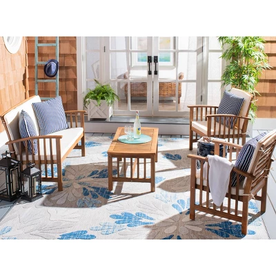 Rocklin 4pc Living Set - Natural/Beige/Navy - Safavieh