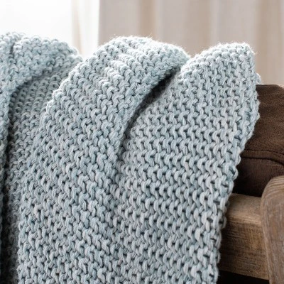Liliana Knit Throw Blanket - Dull Blue/Natural - 50" X 60" - Safavieh - Image 2