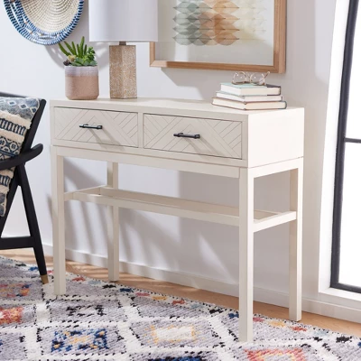 Ajana 2 Drawer Console - Distressed White W/Distressed White Drawer - Safavieh