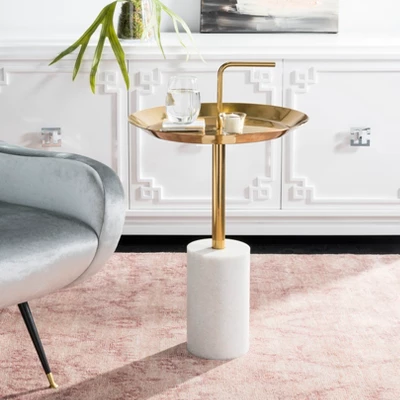 Apollo Round Brass Top Side Table - Brass/Marble - Safavieh - Image 3
