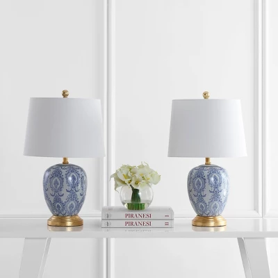 Set Of 2 Kalel Table Lamps Blue/White (Includes LED Light Bulb) - Safavieh